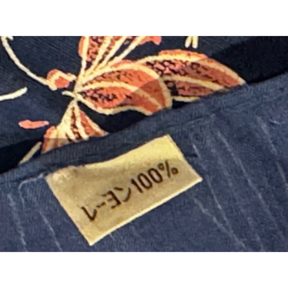 Vintage Japanese Blue Botanical Butterfly Scarf 28